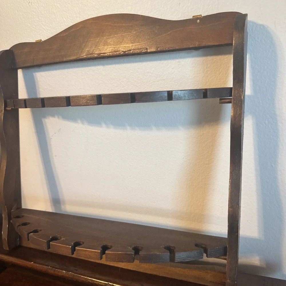 Vintage Wooden Spoon Rack 18 Slots Wall‑Mounted Display Holder, Collapsible